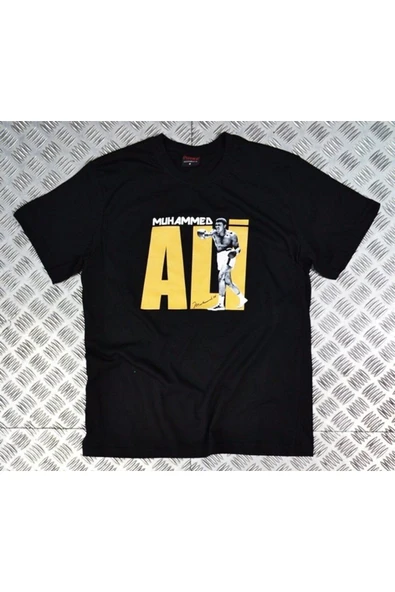 fame-stoned Muhammed Ali Baskılı Unisex %100 Pamuk Siyah T-shirt ürün görseli 1