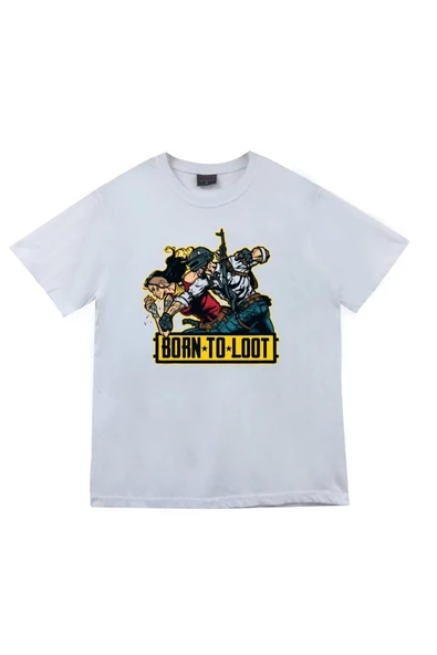 fame-stoned Unisex Beyaz Pubg Baskılı T-shirt ürün görseli 1