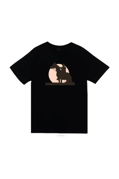 fame-stoned Kovboy Baskılı Unisex %100 Pamuk Siyah T-shirt ürün görseli 1