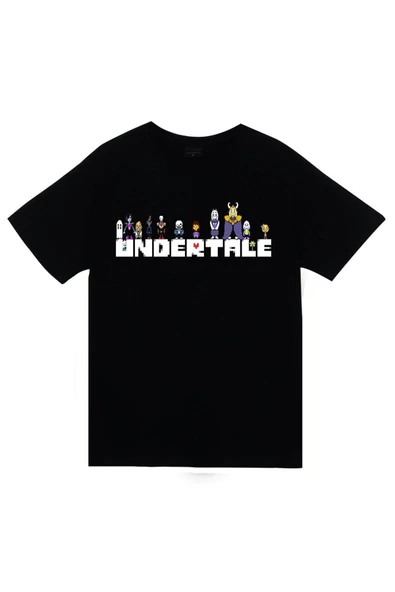 fame-stoned Undertale Baskılı Unisex %100 Pamuk Siyah T-shirt ürün görseli 1
