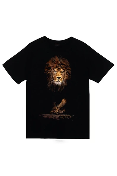 fame-stoned Unisex Siyah Aslan Baskılı T-Shirt ürün görseli 1