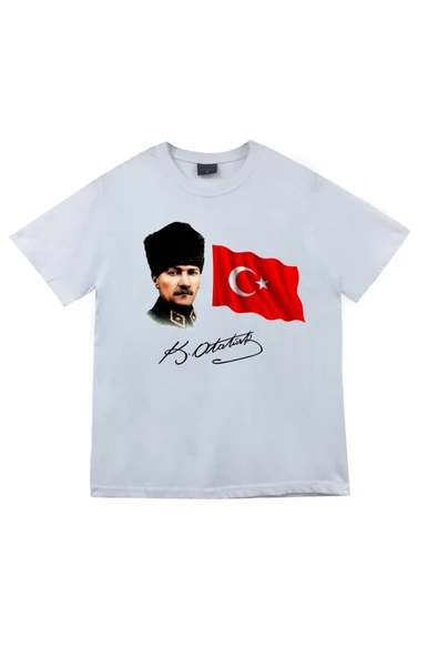 fame-stoned Gazi Mustafa Kemal Atatürk Baskılı Unisex %100 Pamuk Beyaz T-shirt ürün görseli 1
