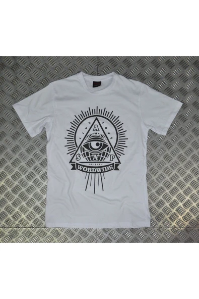 fame-stoned Asap Rocky Baskılı Unisex %100 Pamuk Beyaz T-shirt ürün görseli 1