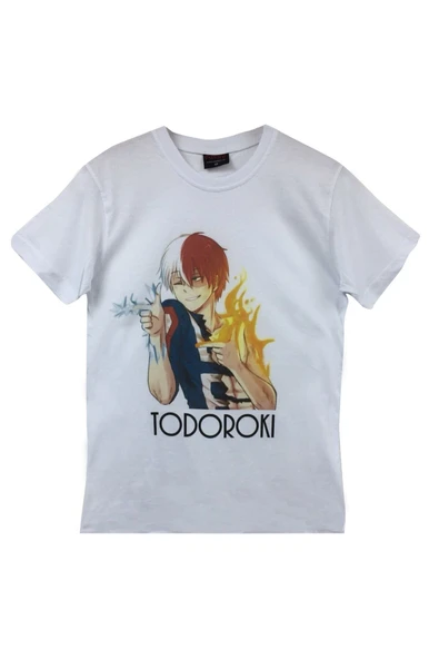 fame-stoned Todoroki Anime Baskılı Unisex %100 Pamuk Beyaz T-shirt ürün görseli 1
