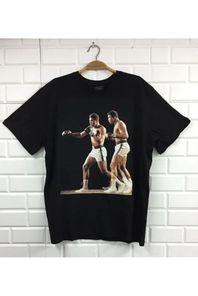 fame-stoned Muhammed Ali Baskılı Unisex %100 Pamuk Siyah T-shirt ürün görseli 1