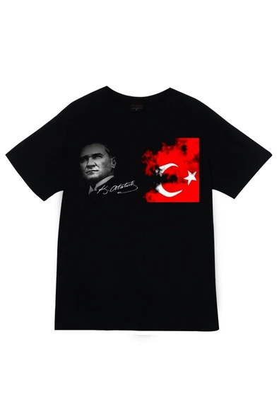 fame-stoned Gazi Mustafa Kemal Atatürk Baskılı Unisex %100 Pamuk Siyah T-shirt ürün görseli 1