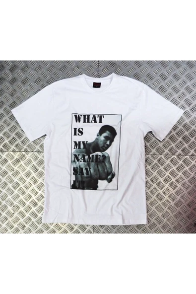 fame-stoned Muhammed Ali Baskılı Unisex %100 Pamuk Beyaz T-shirt ürün görseli 1