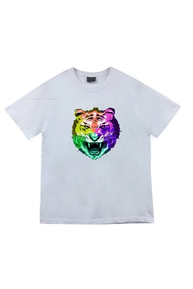 fame-stoned Aslan Kaplan Baskılı Unisex %100 Pamuk Beyaz T-shirt ürün görseli 1