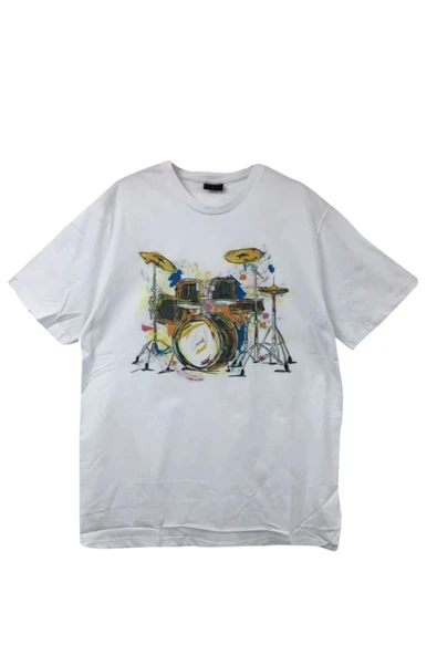 fame-stoned Bateri Baskılı Unisex %100 Pamuk Beyaz T-shirt ürün görseli 1