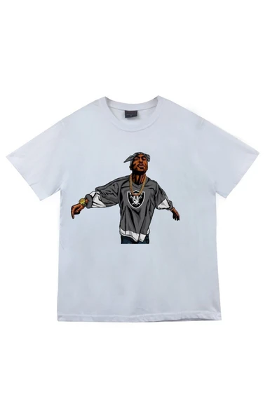 fame-stoned Unisex Beyaz Tupac Shakur Baskılı T-Shirt ürün görseli 1