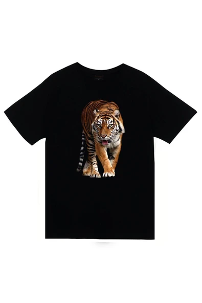 fame-stoned Kaplan Baskılı Unisex %100 Pamuk Siyah T-shirt ürün görseli 1