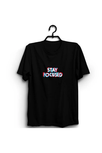 fame-stoned Stay Focused Baskılı Unisex %100 Pamuk Siyah T-shirt ürün görseli 1