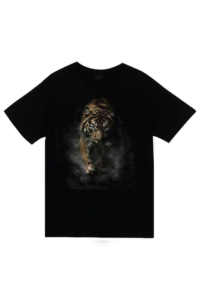 fame-stoned Kaplan Baskılı Unisex %100 Pamuk Siyah T-shirt ürün görseli 1