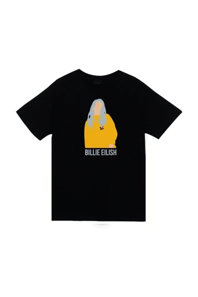 fame-stoned Billie Eilish Baskılı Unisex %100 Pamuk Siyah T-shirt ürün görseli 1