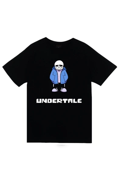 fame-stoned Undertale Baskılı Unisex %100 Pamuk Siyah T-shirt ürün görseli 1