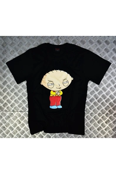 fame-stoned Family Guy Baskılı Unisex %100 Pamuk Siyah T-shirt ürün görseli 1