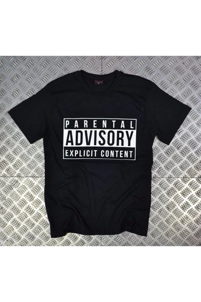 fame-stoned Unisex Siyah Parental Advısory Baskılı T-shirt ürün görseli 1