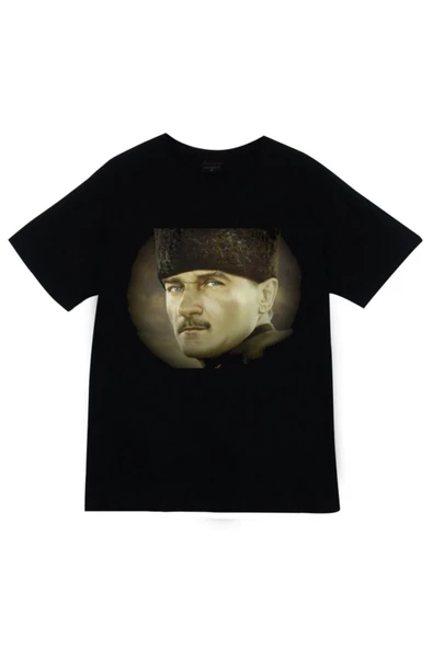fame-stoned Gazi Mustafa Kemal Atatürk Baskılı Unisex %100 Pamuk Siyah T-shirt ürün görseli 1