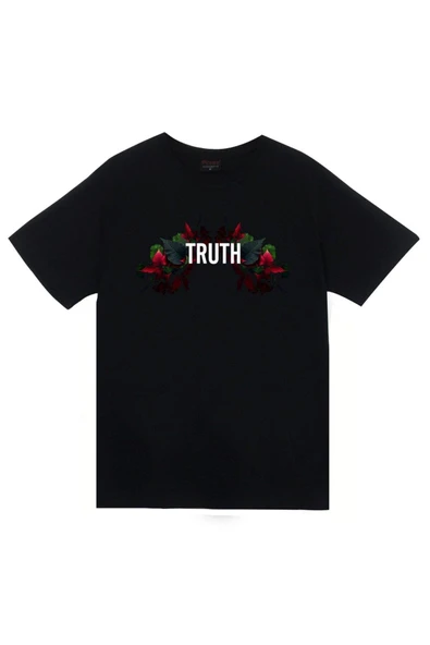fame-stoned Truth Baskılı Unisex %100 Pamuk Siyah T-shirt ürün görseli 1