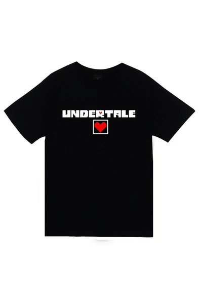 fame-stoned Undertale Baskılı Unisex %100 Pamuk Siyah T-shirt ürün görseli 1