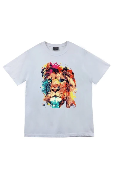 fame-stoned Aslan Baskılı Unisex %100 Pamuk Beyaz T-shirt ürün görseli 1
