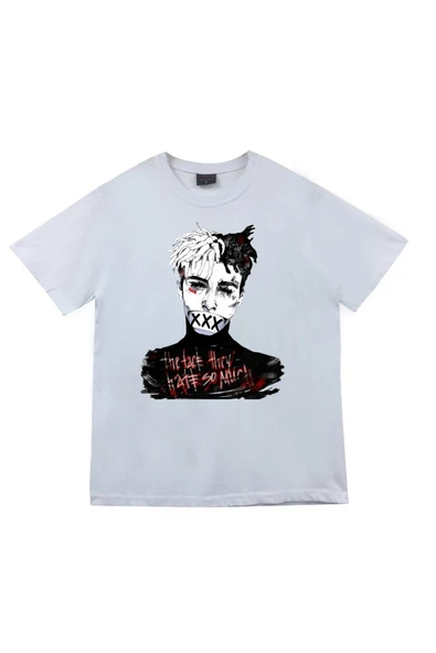 fame-stoned Xxxtentacion Baskılı Unisex %100 Pamuk Beyaz T-shirt ürün görseli 1