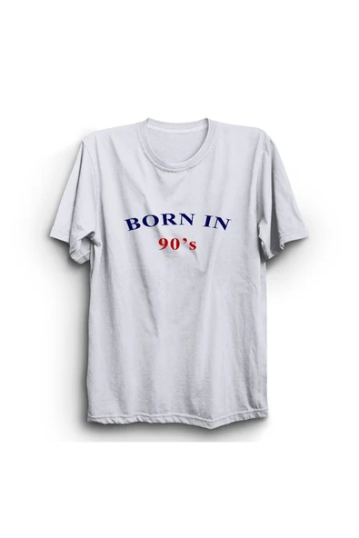 fame-stoned Born In 90's Baskılı Unisex %100 Pamuk Beyaz T-shirt ürün görseli 1
