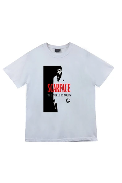 fame-stoned Scarface Tony Montana Baskılı Unisex %100 Pamuk Beyaz T-shirt ürün görseli 1