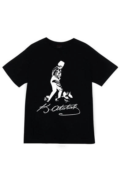 fame-stoned Gazi Mustafa Kemal Atatürk Baskılı Unisex %100 Pamuk Siyah T-shirt ürün görseli 1