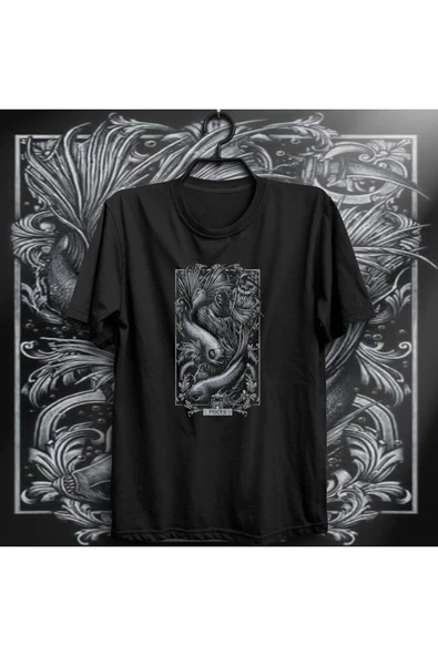 fame-stoned Unisex Siyah Balık Burcu Baskılı T-shirt ürün görseli 1
