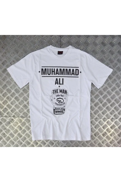 fame-stoned Muhammed Ali Baskılı Unisex %100 Pamuk Beyaz T-shirt ürün görseli 1