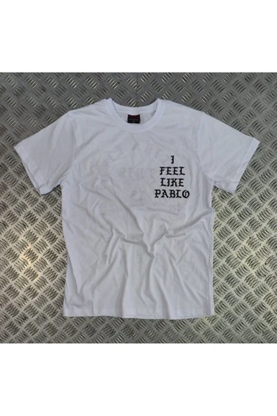 fame-stoned I Feel Like Pablo Baskılı Unisex %100 Pamuk Beyaz T-shirt ürün görseli 1