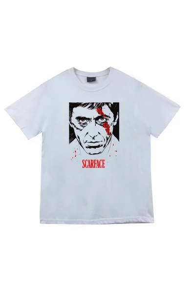 fame-stoned Unisex Beyaz Scarface Tony Montana Baskılı T-shirt ürün görseli 1