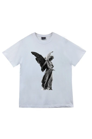 fame-stoned Unisex Beyaz Melek Baskılı T-shirt ürün görseli 1