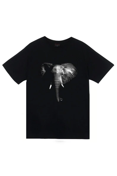 fame-stoned Unisex Siyah Fil Baskılı T-shirt ürün görseli 1