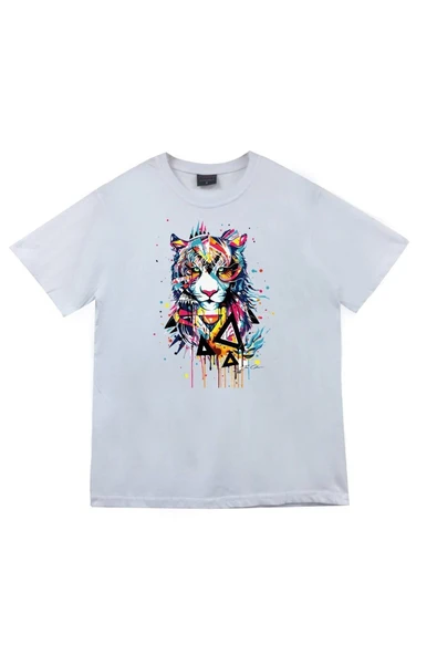 fame-stoned Aslan Kaplan Baskılı Unisex %100 Pamuk Beyaz T-shirt ürün görseli 1
