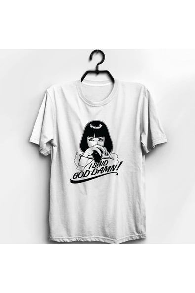 fame-stoned Stoned Pulp Fiction Baskılı Unisex %100 Pamuk Beyaz T-shirt ürün görseli 1