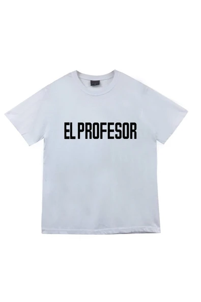 fame-stoned El Profesor La Casa De Papel Baskılı Unisex %100 Pamuk Beyaz T-shirt ürün görseli 1