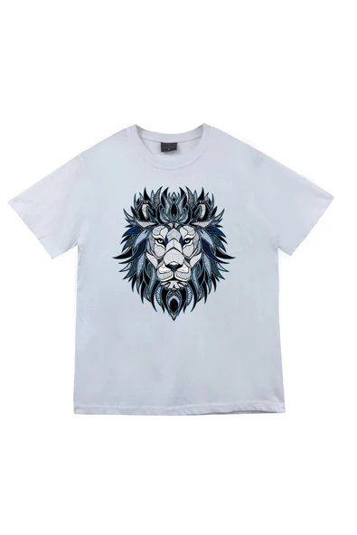 fame-stoned Aslan Baskılı Unisex %100 Pamuk Beyaz T-shirt ürün görseli 1