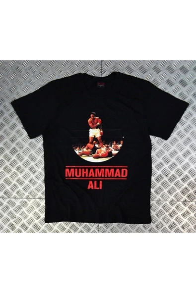 fame-stoned Muhammed Ali Baskılı Unisex %100 Pamuk Siyah T-shirt ürün görseli 1