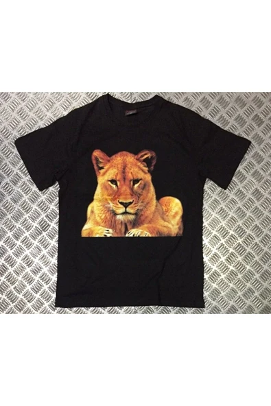 fame-stoned Aslan Kaplan Baskılı Unisex %100 Pamuk Siyah T-shirt ürün görseli 1