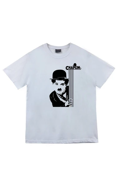 fame-stoned Unisex Beyaz Charlie Chaplin Baskılı T-Shirt ürün görseli 1