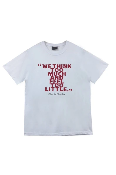 fame-stoned Unisex Beyaz Charlie Chaplin Baskılı T-shirt ürün görseli 1