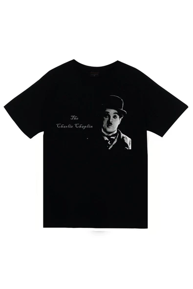 fame-stoned Unisex Siyah Charlie Chaplin Baskılı T-shirt ürün görseli 1