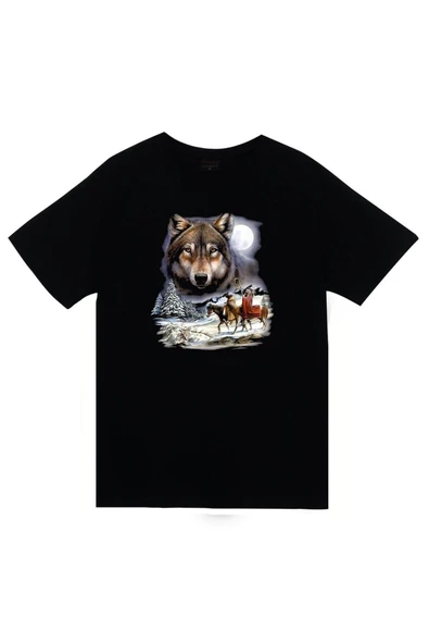 fame-stoned Kızılderili Baskılı Unisex %100 Pamuk Siyah T-shirt ürün görseli 1