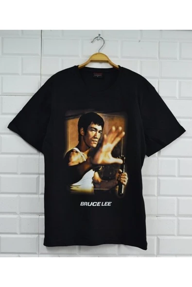fame-stoned Bruce Lee Baskılı Unisex %100 Pamuk Siyah T-shirt ürün görseli 1