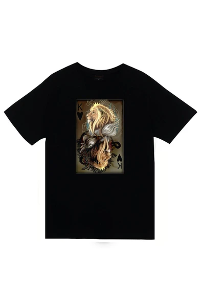 fame-stoned Aslan Baskılı Unisex %100 Pamuk Siyah T-shirt ürün görseli 1