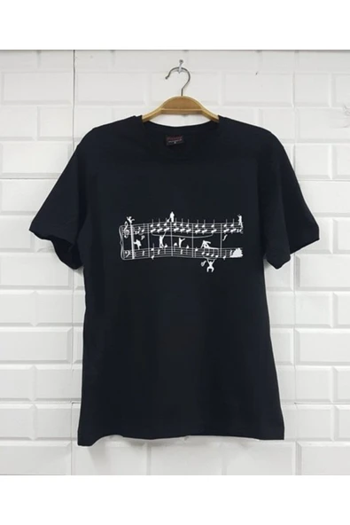 fame-stoned Unisex Siyah Nota Baskılı T-shirt ürün görseli 1