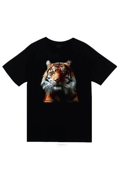 fame-stoned Aslan, Hayvan Baskılı Unisex %100 Pamuk Siyah T-shirt ürün görseli 1