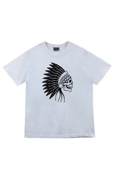 fame-stoned Kızılderili Baskılı Unisex %100 Pamuk Beyaz T-shirt ürün görseli 1